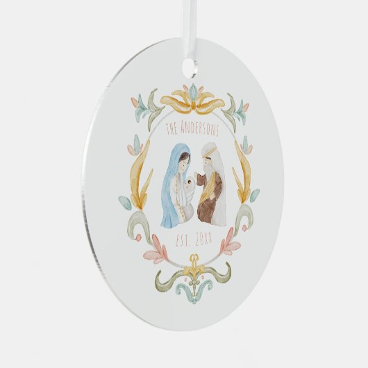 Waterverf Christelijke Kerstmis Geboorte Metalen Ornament (Voorkant Rechts)