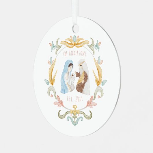 Waterverf Christelijke Kerstmis Geboorte Metalen Ornament (Voorkant links)