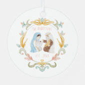 Waterverf Christelijke Kerstmis Geboorte Metalen Ornament (Achterkant)