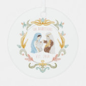 Waterverf Christelijke Kerstmis Geboorte Metalen Ornament (Voorkant)