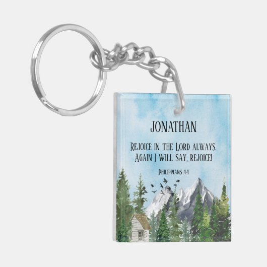 Waterverf Christelijke Schrift Verheug u in de Hee Sleutelhanger (Voorkant Links)
