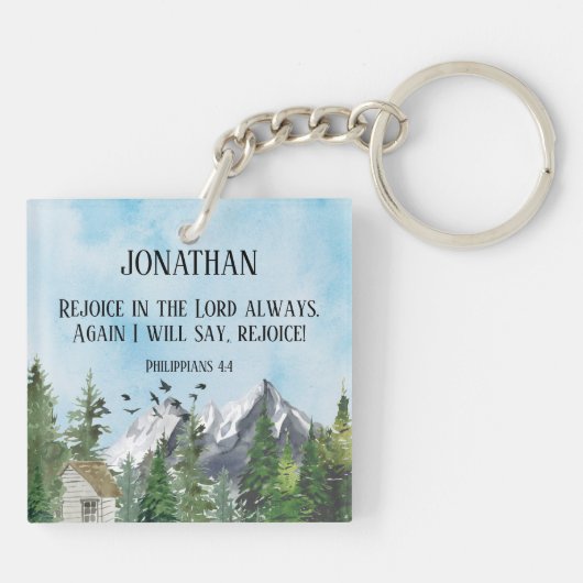 Waterverf Christelijke Schrift Verheug u in de Hee Sleutelhanger (Achterkant)
