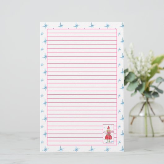 Waterverf Christmas Angel Pink Lined Briefpapier (Staand voorkant)