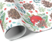 Waterverf Christmas Baubles Pine Cone Floral Cadeaupapier (Rol Hoek)