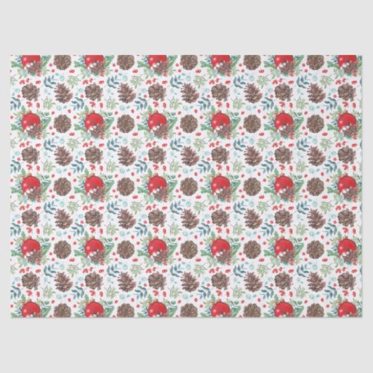 Waterverf Christmas Baubles Pine Cone Floral Tissuepapier (Voorkant)