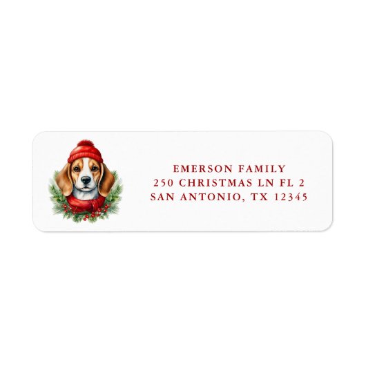 Waterverf Christmas Beagle Dog Etiket (Voorkant)