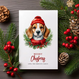 Waterverf Christmas Beagle Dog Feestdagenkaart