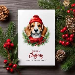 Waterverf Christmas Beagle Dog Feestdagenkaart