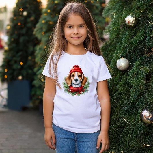 Waterverf Christmas Beagle Dog T-shirt