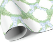 Waterverf Christmas Blue Bow Garland Cadeaupapier (Rol Hoek)