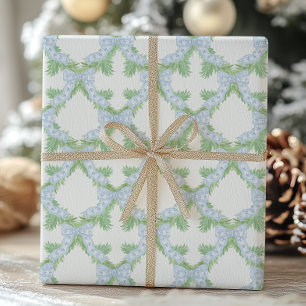 Waterverf Christmas Blue Bow Garland Cadeaupapier