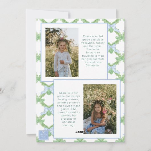 Waterverf Christmas Blue Bow Garland Foto Feestdagenkaart (Achterkant)