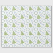 Waterverf Christmas Blue Bow Ginger Jar Trees Cadeaupapier (Vlak)