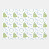 Waterverf Christmas Blue Bow Ginger Jar Trees Inpakpapier Vel (Voorkant 2)