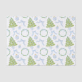 Waterverf Christmas Blue Bow Ginger Jar Trees Tissuepapier (Voorkant)