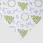 Waterverf Christmas Blue Bow Ginger Jar Trees Tissuepapier (Detail)