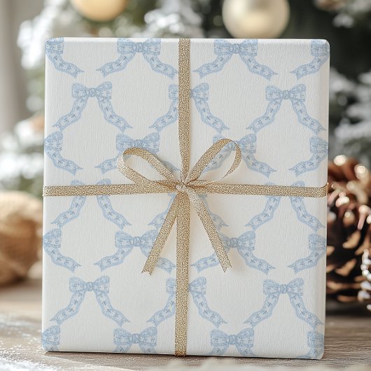 Waterverf Christmas Blue Bows Cadeaupapier