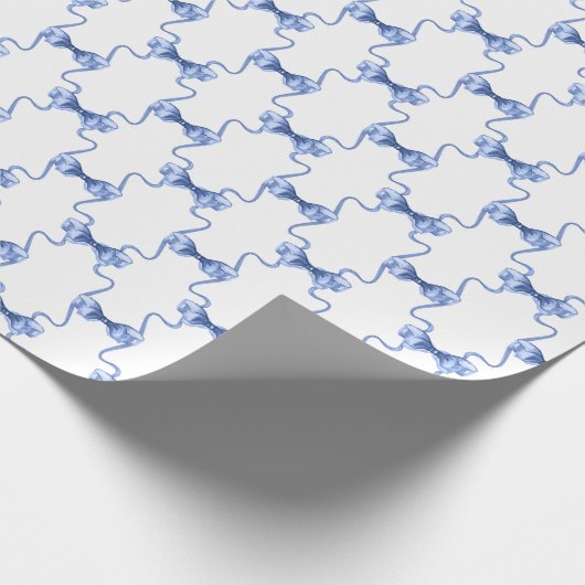 Waterverf Christmas Blue Bows Cadeaupapier (Hoek)