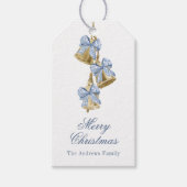 Waterverf Christmas Blue Chinoiserie Bow Bells Cadeaulabel (Voorkant)