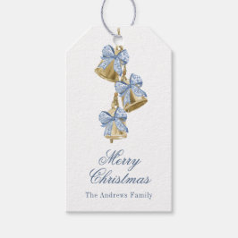 Waterverf Christmas Blue Chinoiserie Bow Bells Cadeaulabel