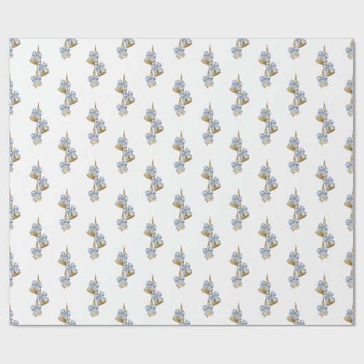 Waterverf Christmas Blue Chinoiserie Bow Bells Cadeaupapier (Vlak)