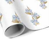 Waterverf Christmas Blue Chinoiserie Bow Bells Cadeaupapier (Rol Hoek)