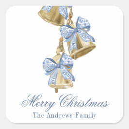 Waterverf Christmas Blue Chinoiserie Bow Bells Vierkante Sticker