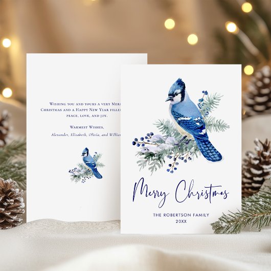 Waterverf Christmas Blue Jay Holiday Kaart