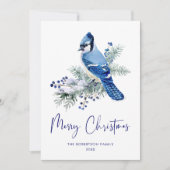 Waterverf Christmas Blue Jay Holiday Kaart (Voorkant)