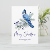 Waterverf Christmas Blue Jay Holiday Kaart (Staand voorkant)