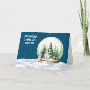 Waterverf Christmas Bunny en sneeuwpop Feestdagen Kaart