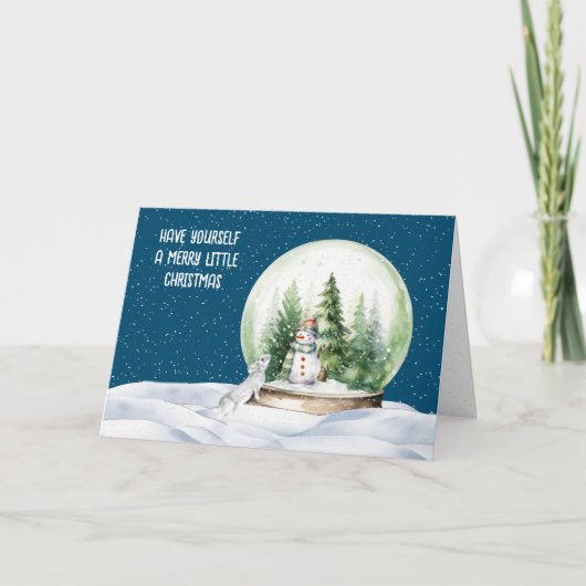 Waterverf Christmas Bunny en sneeuwpop Feestdagen Kaart (Voorkant)