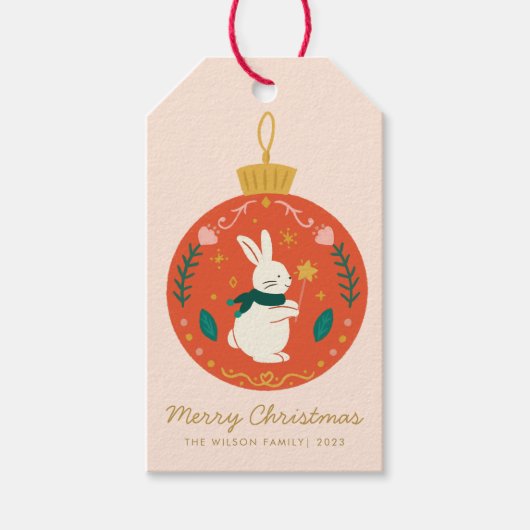Waterverf Christmas Bunny Gift Labels | Vakantie Cadeaulabel (Voorkant)