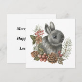 Waterverf Christmas Bunny Natuur Bos Feestdagenkaart (Voorkant / Achterkant)