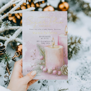 Waterverf Christmas Candle Baby shower Folie Uitnodiging