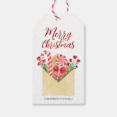 Waterverf Christmas Candy Cane en Bloemen Cadeaulabel (Voorkant)