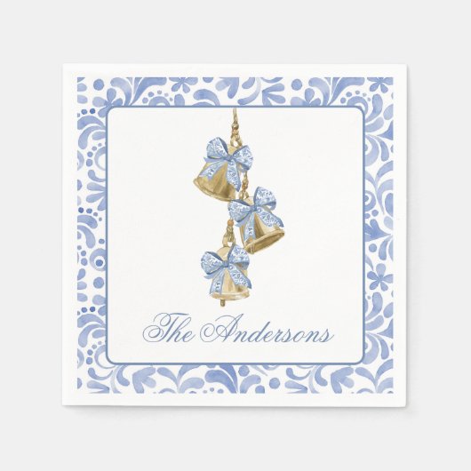 Waterverf Christmas Chinoiserie Bow Bells Servet (Voorkant)