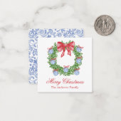 Waterverf Christmas Chinoiserie Ornament krans Notitiekaartje (Voorkant / Achterkant in situ)