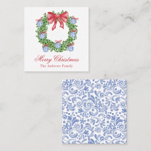 Waterverf Christmas Chinoiserie Ornament krans Notitiekaartje (Voorkant / Achterkant)