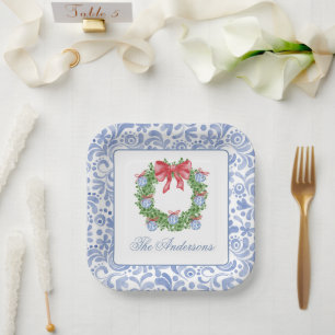 Waterverf Christmas Chinoiserie Ornament krans Papieren Bordje