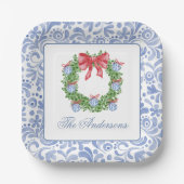 Waterverf Christmas Chinoiserie Ornament krans Papieren Bordje (Voorkant)