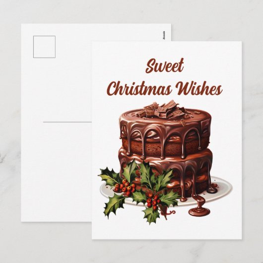 Waterverf Christmas chocoladetaart tekst toevoegen Feestdagenkaart (Voorkant / Achterkant)