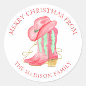 Waterverf Christmas Cowboy Boots Retouradres Ronde Sticker (Voorkant)
