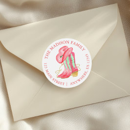 Waterverf Christmas Cowboy Boots Retouradres Ronde Sticker