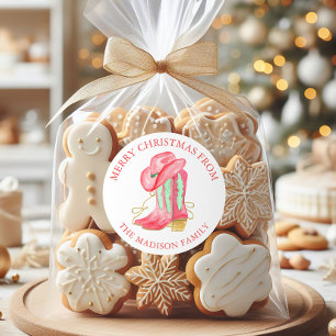 Waterverf Christmas Cowboy Boots Retouradres Ronde Sticker