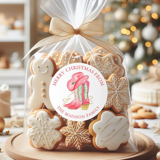Waterverf Christmas Cowboy Boots Retouradres Ronde Sticker