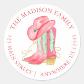 Waterverf Christmas Cowboy Boots Retouradres Ronde Sticker (Voorkant)