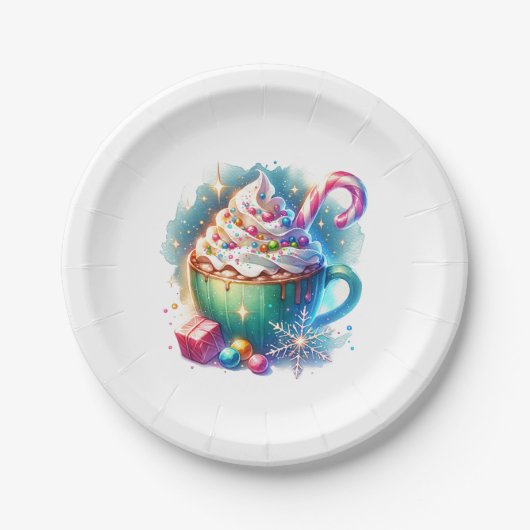  Waterverf Christmas Cup van Hot Cacao Papieren Bordje (Voorkant)