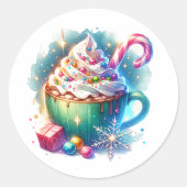  Waterverf Christmas Cup van Hot Cacao Ronde Sticker (Voorkant)