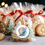 Waterverf Christmas Cup van Hot Cacao Ronde Sticker<br><div class="desc">Een  ai waterverf uitvoering van een grillige kop warme chocolademelk bedekt met slagroom en strooit met een snoepriet uit.</div>